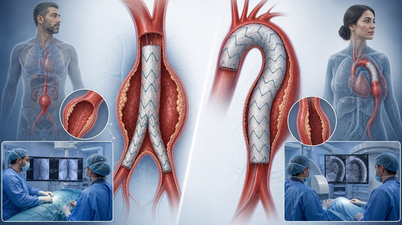 Karın aort anevrizmasında çatallı EVAR stent-grefti ile göğüs aort anevrizmasında TEVAR stent-greftinin anatomik karşılaştırması