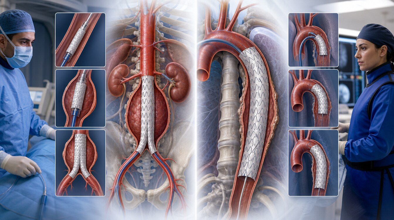 EVAR’da kasıktan yerleştirilen çatallı karın aort stent-grefti ile TEVAR’da inen göğüs aortuna yerleştirilen tüp stent-greftin karşılaştırması
