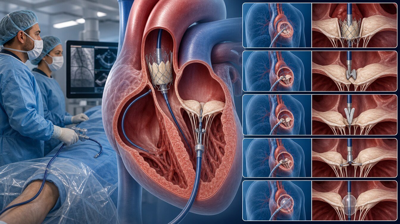 TAVI, MitraClip, PASCAL, TriClip ve mitral balon valvüloplasti yöntem haritası