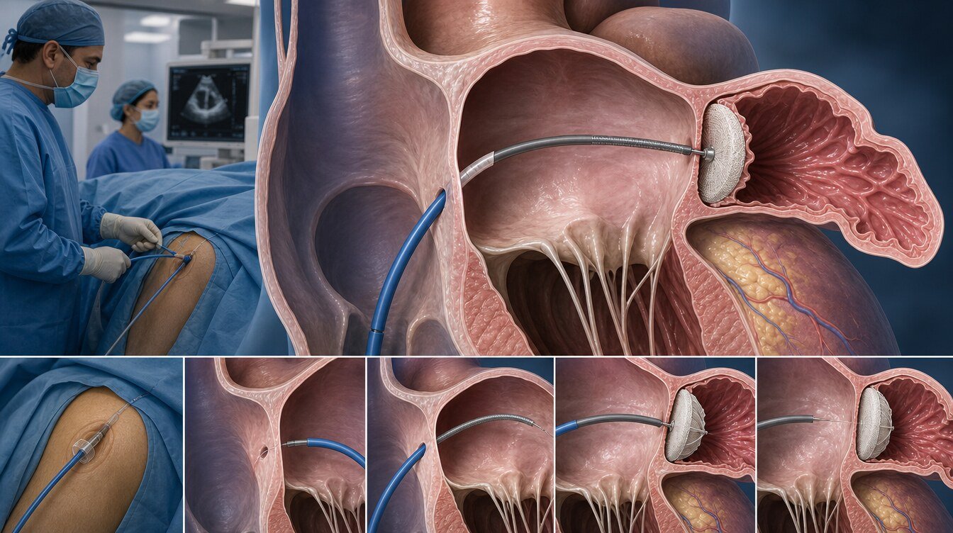 LAA kapamada kasık toplardamarından transseptal geçişle apendiks ağzına cihaz yerleştirilmesi