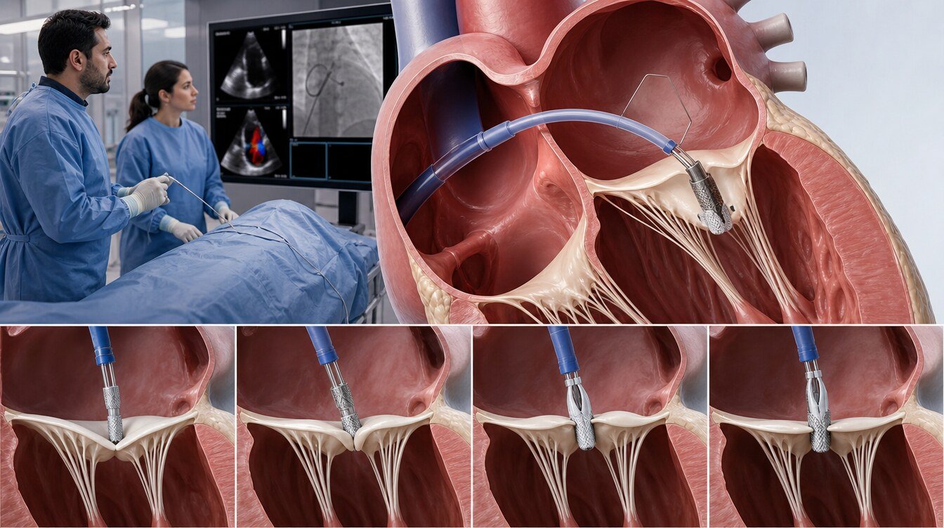 PASCAL M-TEER işleminde transseptal geçiş ve mitral yaprakçıkların yaklaştırılması