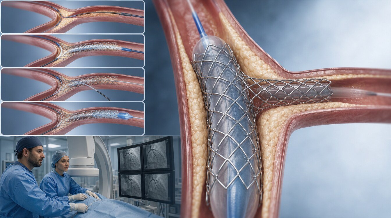 Provizyonel işlemde ikinci stent olarak T veya TAP eklenmesinin şeması